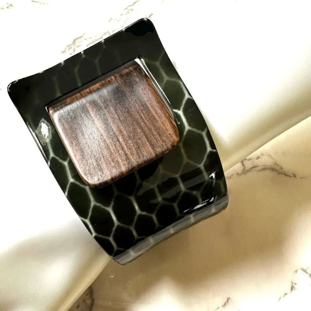 Green and brown wide bangle bracelet